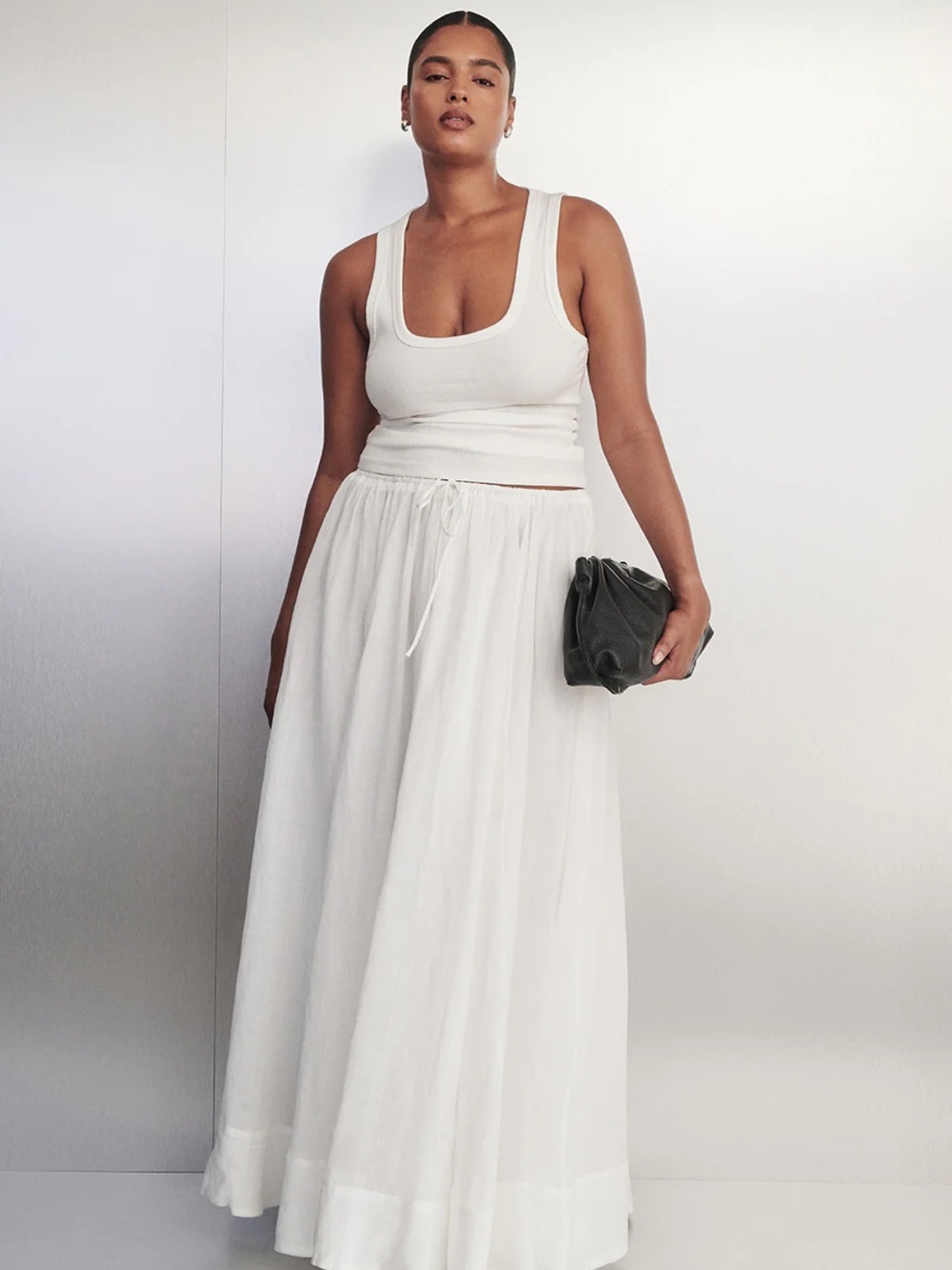 DISSH White Full Tulle Midi Skirt